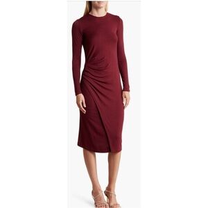 Vince Gathered Long Sleeve Midi Dress | Wine | Medium
